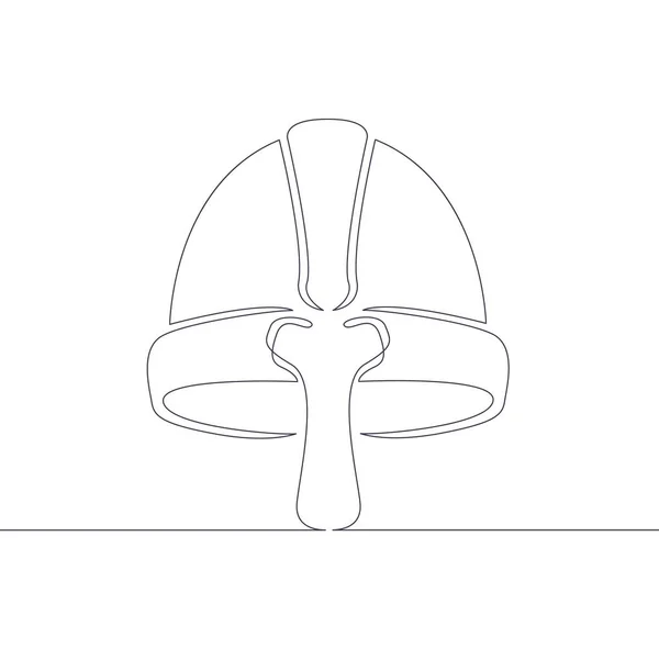 En kontinuerlig enkelritad linje konst klotter medeltida viking metall hjälm — Stock vektor