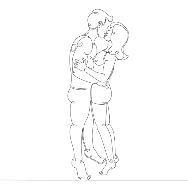 Нарисованный силуэт пара влюбленных целует обнимает — стоковый вектор