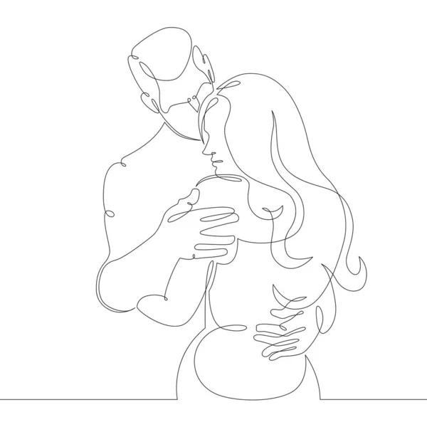 Нарисованный силуэт пара влюбленных целует обнимает — стоковый вектор