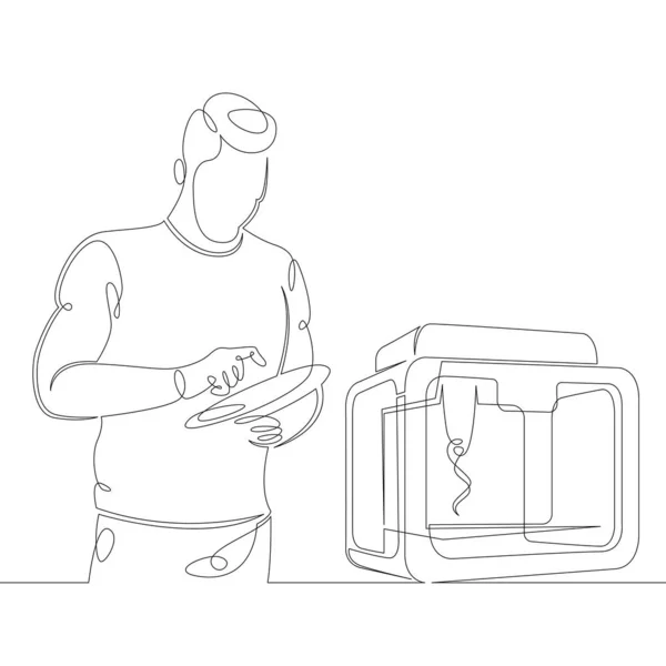 Kontur ręcznie rysowane sylwetka operator drukarki 3d — Wektor stockowy