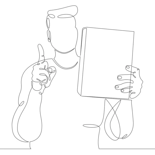 Mann mit einem Buch in der Hand. Erhobener Zeigefinger — Stockfoto