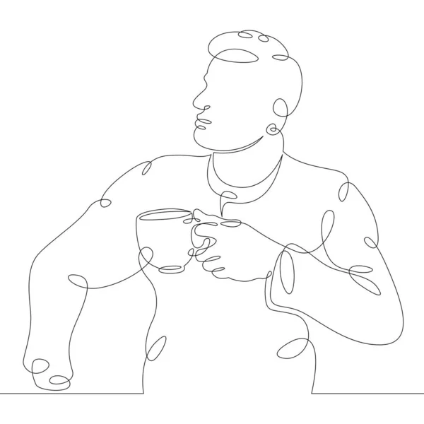 A fiatalember reggeli forró kávét iszik. Reggeli — Stock Vector