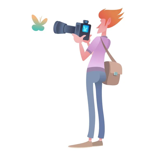 Photographe prend un papillon — Image vectorielle