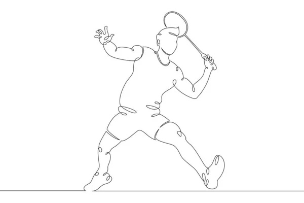 Молодой человек спортсмен, играющий в бадминтон — стоковый вектор