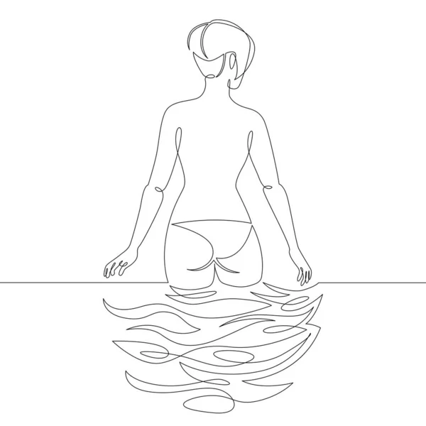 Kvinna flicka stående i vatten, reflektion — Stock vektor