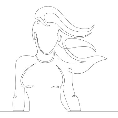 Uçan uzun saçlı bir kadın.