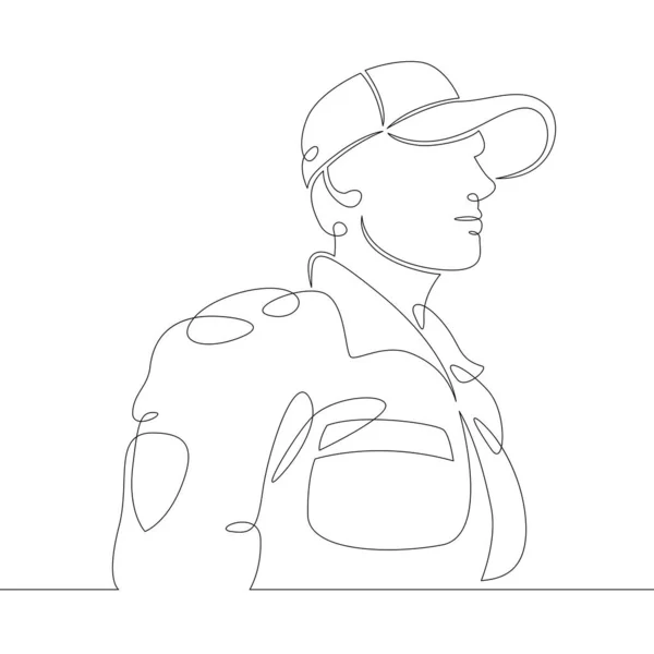 Rescatador de bomberos en uniforme y casco en el trabajo — Vector de stock