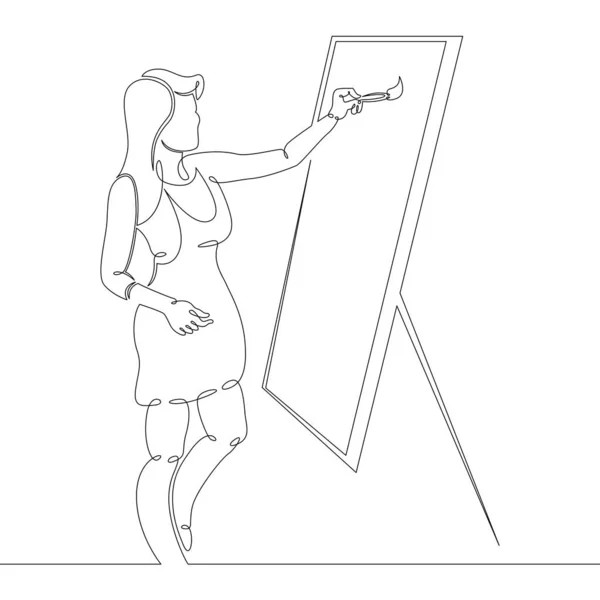 Mladá žena dívka umělec barvy s štětcem na plátně — Stockový vektor