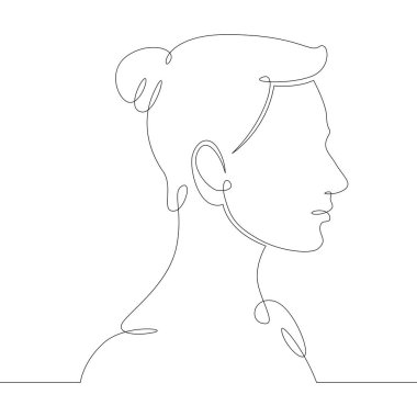 Genç bayan portre profili baş büstü yan görünüm