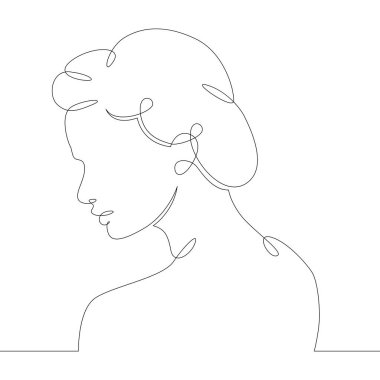 Genç bayan portre profili baş büstü yan görünüm