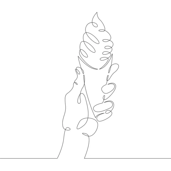 Mano sostiene helado en un cono de gofre — Vector de stock