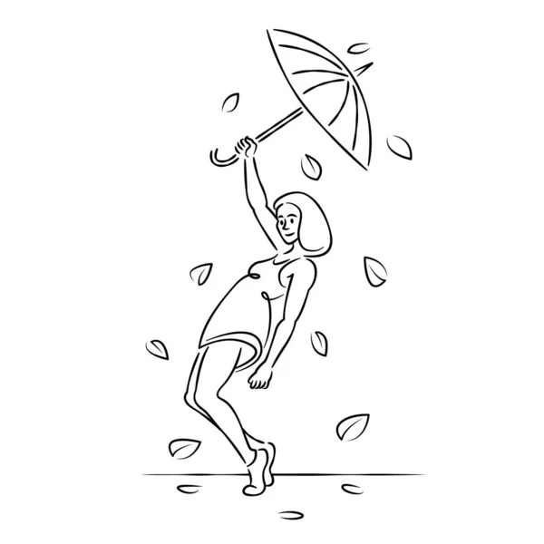 Mujer joven hermosa chica con paraguas durante la caída de la hoja. — Foto de Stock