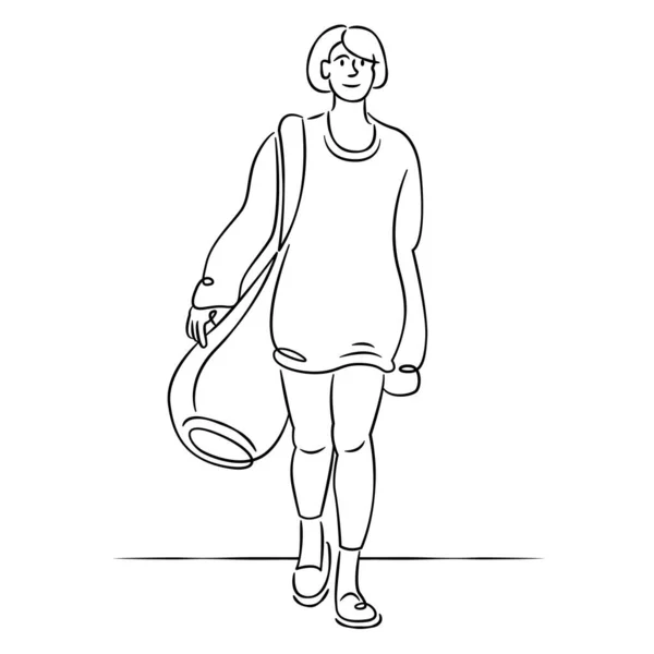 Jeune fille dans un pull avec un grand sac à bagages. — Image vectorielle