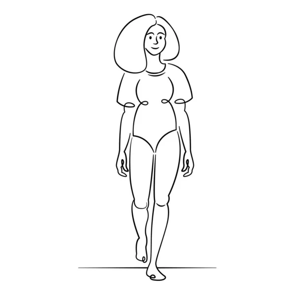 Junge Frau im geschlossenen Bikini-Badeanzug. — Stockvektor