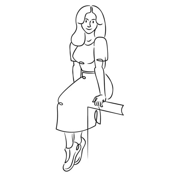 Uma jovem com cabelos longos está sentada em um vestido. — Fotografia de Stock