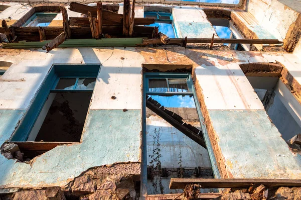 Paredes Fachada Antigo Edifício Abandonado Ruínas — Fotografia de Stock