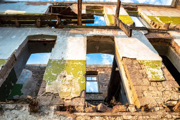 Paredes Fachada Antigo Edifício Abandonado Ruínas — Fotografia de Stock