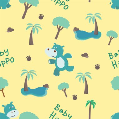 Sevimli bebek hipopotam kusursuz Ppatern, minimalist tarzda çocuksu bir doku. Kumaş ve Tekstil Vektörü İllüstrasyonu için harika