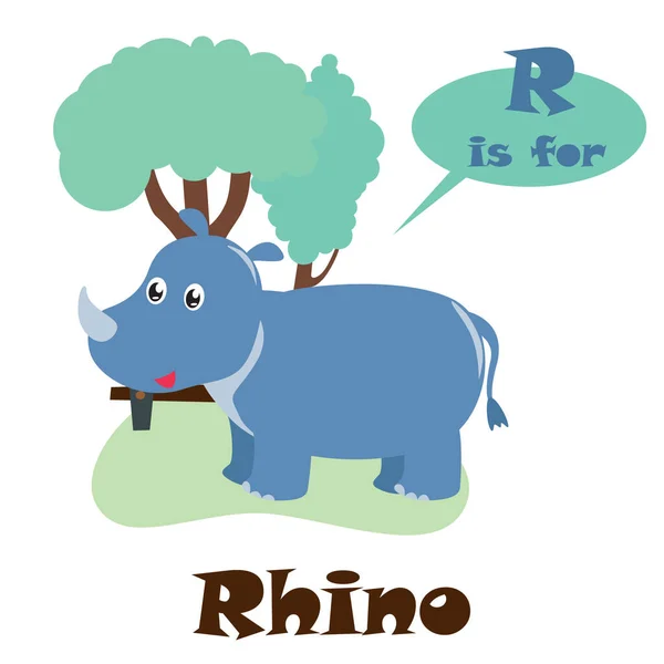 Schattige Dieren Alfabet Letter Voor Rhino Schattig Dieren Alfabet Serie — Stockvector