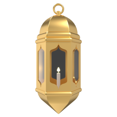 Mumlu altın fener. Arap lambası. Ramazan Kareem için dekorasyon, Bayram Mübareği, İslami Yeni Yıl. 3B resimleme