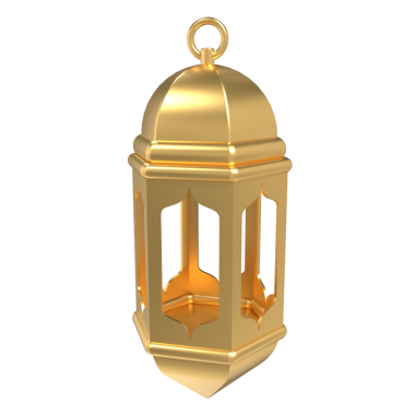 Altın fener. Arap lambası. Ramazan Kareem için dekorasyon, Bayram Mübareği, İslami Yeni Yıl. 3B resimleme