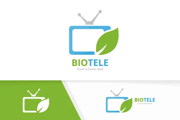 Vector tv en blad logo-combinatie. Televisie- en eco-symbool of pictogram. Unieke media en biologische logo ontwerpsjabloon. — Stockvector