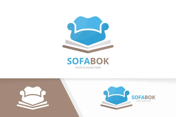 Combinación de libro de vectores y logotipo de sofá. Sofá y el símbolo del mercado o icono. Librería única, biblioteca y sillón logotipo diseño plantilla . — Vector de stock