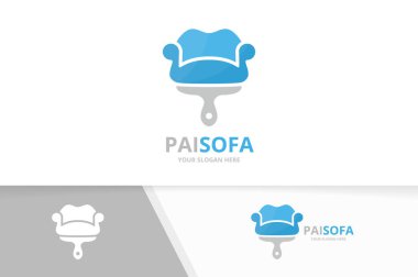 Vektör kanepe ve fırça logo bileşimi. Kanepe ve boya fırçası simge veya simge. Eşsiz dükkan ve koltuk logo tasarım şablonu.