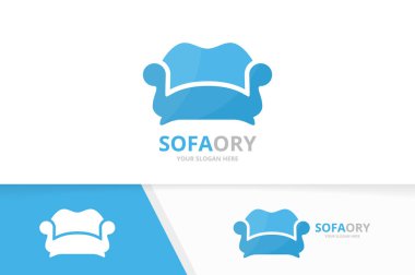 Vektör koltuk ve yatak logo bileşimi. Kanepe ve sandalye sembol veya simge. Benzersiz koltuk logo tasarım şablonu.