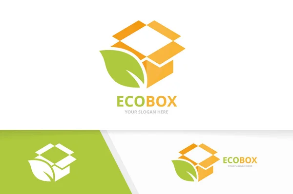 Vector box en blad logo-combinatie. Pakket en eco-symbool of pictogram. Unieke levering en biologische logo ontwerpsjabloon. — Stockvector