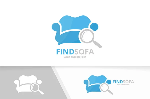 Vector sofa and loupe logo combination. Couch and magnifying symbol or icon. Unique armchair and search logotype design template. — Stock Vector