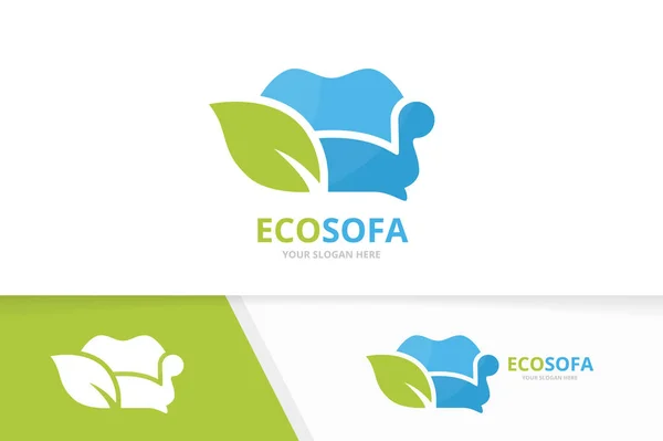 Wektor sofa i liść logo kombinacji. Symbol Couch i eco lub ikonę. Unikalne fotel i szablon projektu logotypu organicznych. — Wektor stockowy