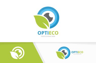 Vektör göz ve yaprak logo bileşimi. Optik ve Eko simge veya simge. Benzersiz vizyonu ve organik logo tasarım şablonu.