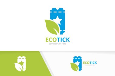 Vektör bilet ve yaprak logo bileşimi. Ducket ve Eko simge veya simge. Benzersiz kartı ve organik logo tasarım şablonu.
