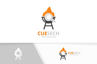 Vektör Barbekü ve büyüteç logo bileşimi. Izgara ve simge veya simge büyütme. Benzersiz Barbekü ve arama logo tasarım şablonu.