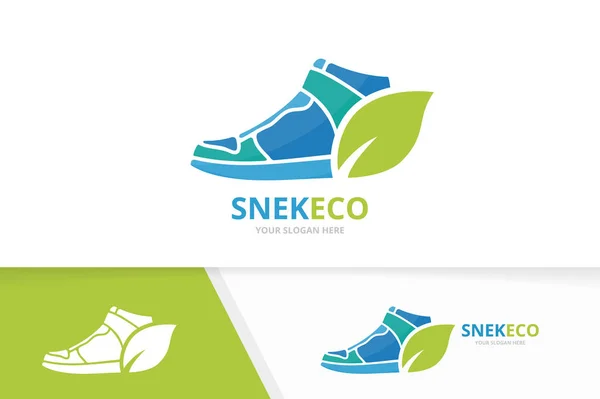 Vector sneaker en blad logo-combinatie. Schoen en eco-symbool of pictogram. Unieke schoeisel en biologische logo ontwerpsjabloon. — Stockvector