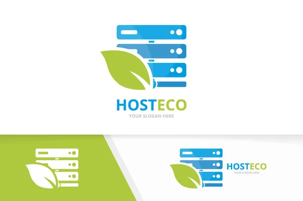 Vector host en blad logo-combinatie. Server en eco-symbool of pictogram. Unieke gegevens en biologische logo ontwerpsjabloon. — Stockvector