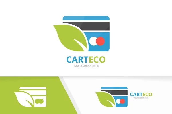 Vector credit card en blad logo-combinatie. Gave en eco-symbool of pictogram. Unieke korting en biologische logo ontwerpsjabloon. — Stockvector