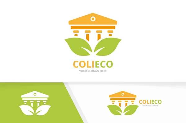 Vector bank en blad logo-combinatie. Kolom- en eco-symbool of pictogram. Unieke rechter en biologische logo ontwerpsjabloon. — Stockvector