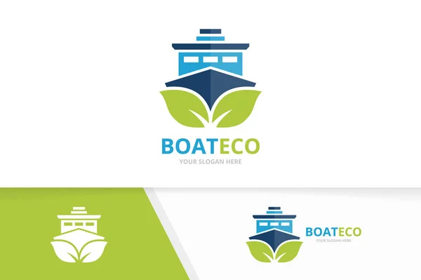 Vector schip en blad logo combinatie. Boot en eco-symbool of pictogram. Unieke jacht en biologische logo ontwerpsjabloon. — Stockvector