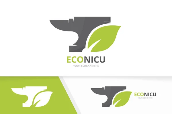 Vector smith en blad logo-combinatie. Smid en eco-symbool of pictogram. Unieke metalen en organische logo ontwerpsjabloon. — Stockvector