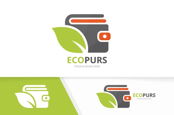 Vector portemonnee en blad logo-combinatie. Portemonnee en eco-symbool of pictogram. Unieke Financiën en biologische logo ontwerpsjabloon. — Stockvector