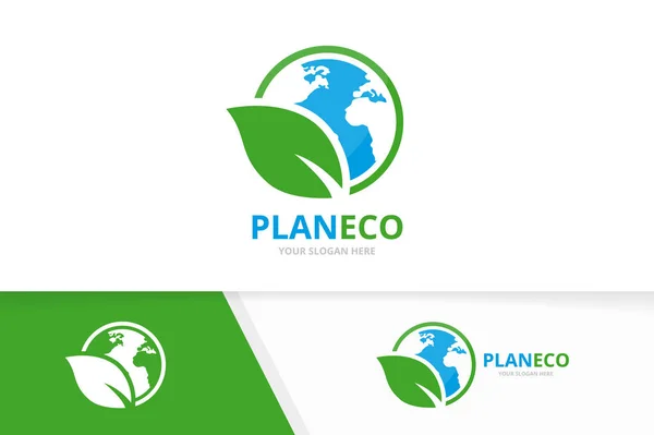 Vector wereld en blad logo-combinatie. Aarde en eco-symbool of pictogram. Unieke globe en biologische logo ontwerpsjabloon. — Stockvector