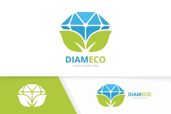 Vector diamant en blad logo-combinatie. Sieraden en eco-symbool of pictogram. Unieke gem en biologische logo ontwerpsjabloon. — Stockvector
