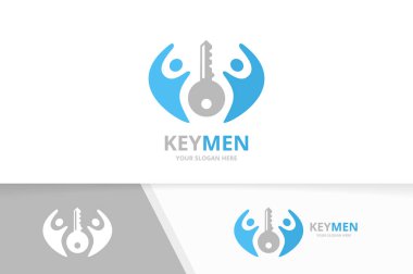 Vektör anahtar ve insanlar logo bileşimi. Kilit ve aile simge veya simge. Benzersiz house ve ekibi logo tasarım şablonu.
