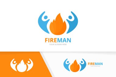 Vektör yangın ve insanlar logo bileşimi. Alev ve aile simge veya simge. Benzersiz meşale ve takım logo tasarım şablonu.
