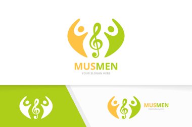 Vektör tiz nota anahtarı ve insanlar logo bileşimi. Müzik ve aile simge veya simge. Benzersiz ses ve takım logo tasarım şablonu.