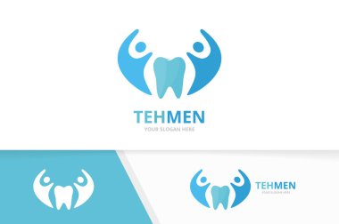 Vektör diş ve insanlar logo bileşimi. Diş ve aile simge veya simge. Benzersiz diş hekimi ve takım logo tasarım şablonu.