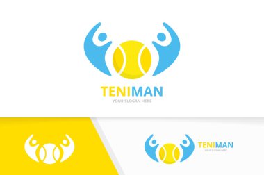 Vektör tenis ve insanlar logo bileşimi. Oyun ve aile simge veya simge. Benzersiz top ve takım logo tasarım şablonu.