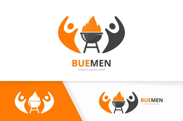 Vector BBQ- en mensen logo-combinatie. Grill en familie symbool of pictogram. Unieke barbecue en team logo ontwerpsjabloon. — Stockvector